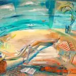 Sieste à la plage, 2023, Huile sur toile, 46×38 cm (18,1×15 in). ©François Ruiss…