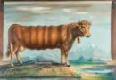 La vache musicienne, 2023, Huile sur toile, 65x92cm (25,6×36,2 in). Droits réser…