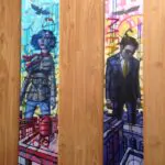 “The Call to Adventure” and “Refusal of the Call” both 8″x36″ mixed media on woo…