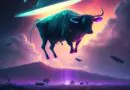 “Who says cows can’t fly? This psychedelic bovine is taking a ride on a neon UFO…